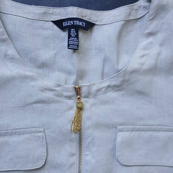 Ellen Tracy Pure Linen Top 3/4 Sleeves Size Large Tan Color - Picture 9 of 16